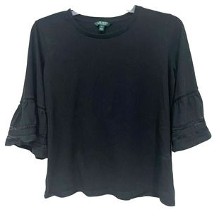 Lauren Ralph Lauren Black Women's size XL Blouse Crochet Bell Sleeves